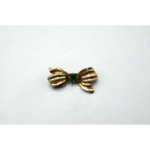 Sterling Silver Bow Brooch w Green Gem Bond Boyd Sterling Stamp 1.5" 3.6g - Picture 5 of 10